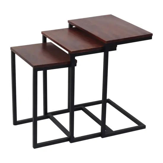 Hadarah 3 Piece Nesting Side Table Chestnut Brown With Black Metal Base {3}