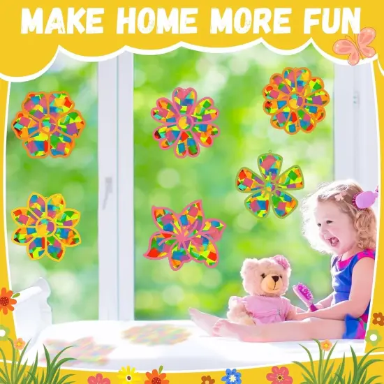 Flower Spring Suncatchers Crafts Kit DIY Floral Window Stained Glass Effect Paper Spring Home School Classroom Decoration Art Craft Creative Activity Project {4}