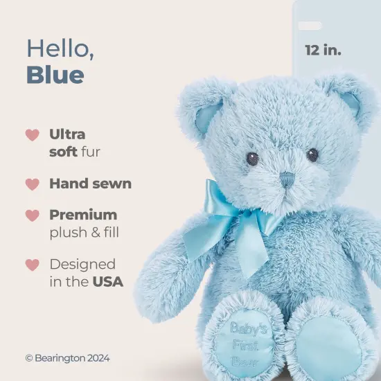 Bearington Baby's First Teddy Bear Plush, Blue, 12 Inch Blue Stuffed Animal, For Ages 0-14 {2}