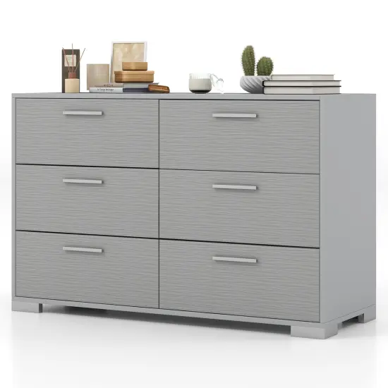 6 Drawer Grey Dresser with Wide Top and Metal Base Storage Cabinet for Bedroom or Entryway {4}