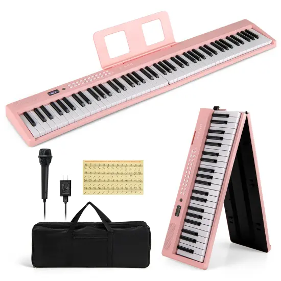 88 Key Foldable Electronic Keyboard Piano with Wireless MIDI Suitable for Kids, Teenagers and Adult Pink {8}