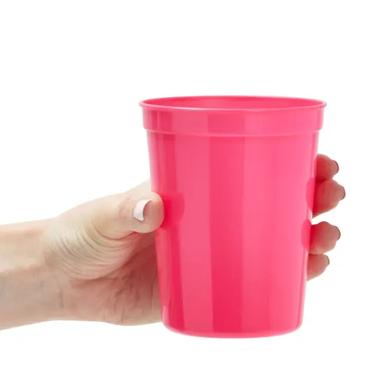 24-Pack 16-Ounce Hot Pink Plastic Stadium Cups, Bulk Reusable Tumblers for All Occasions and Celebrations {3}