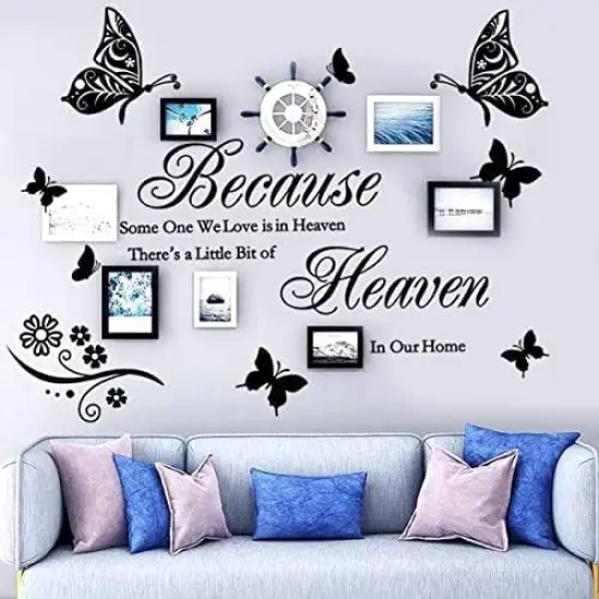 Wall Stickers Quotes Saying Wall Decals Because Someone We Love is in Heaven Decal Peel and Stick Lettering Words Wall Art Decals Vinyl Inspirational Religious Wall Sticker for Home Family Room Decor {3}