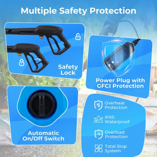 Blue 1900 PSI Electric Pressure Washer with 4 Quick Connect Nozzles and Portable Handle {6}