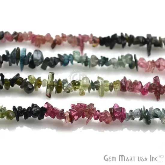 Natural Chip Beads, 34 Inch, Genuine Chip Strands, Drilled Strung Nugget Beads, 3-7mm, Polished, GemMartUSA (70001) Multi Tourmaline {1}