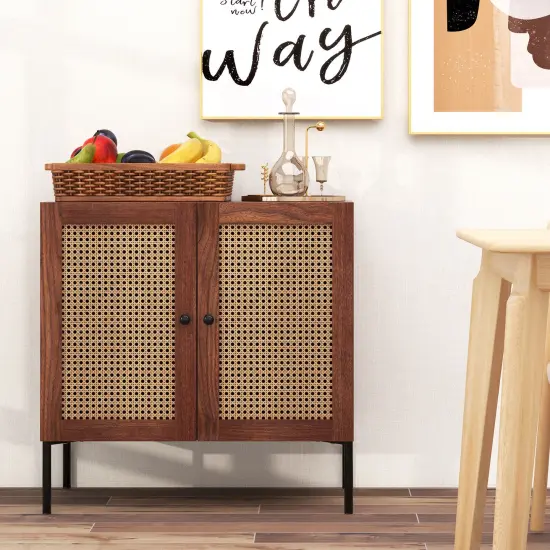 Rattan Sideboard with Adjustable Shelves and Metal Legs Walnut {6}