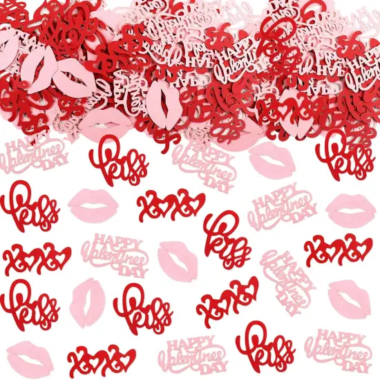100 PCS Valentine's Day Confetti Happy Valentine's Day Pink Lip Red XoXo Love Table Confetti Wedding Engagement Bridal Shower Anniversary Party Sprinkles Confetti Decorations Lip Pink {1}