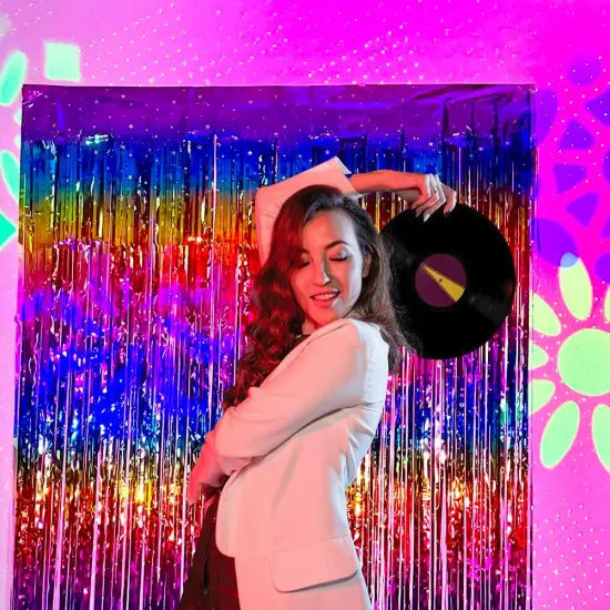 Sparkling Neon Rainbow Foil Fringe Curtain Backdrop Metallic Streamers Photo Booth Props for Birthday Bachelorette Gay Pride Day Graduation Wedding 80s 90s Disco Party Decorations- 2 Packs (3.3x6.6Ft) {5}