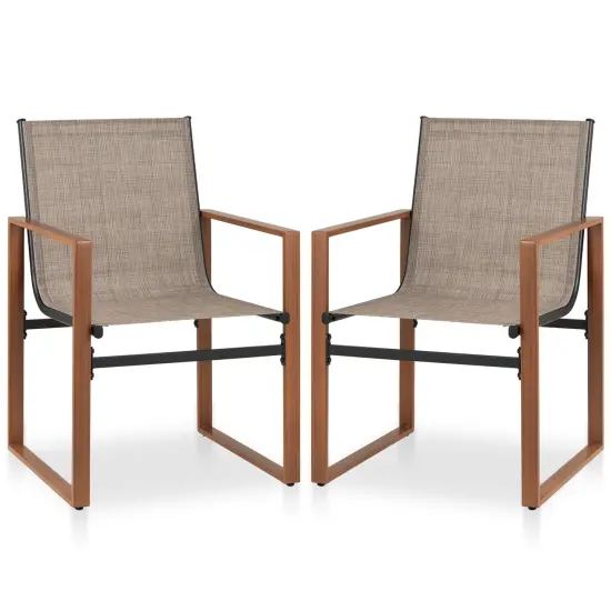 Fabric Patio Dining Chairs Set of 2 with Metal Frame, Ergonomic Design and Adjustable Foot Pads Brown {1}