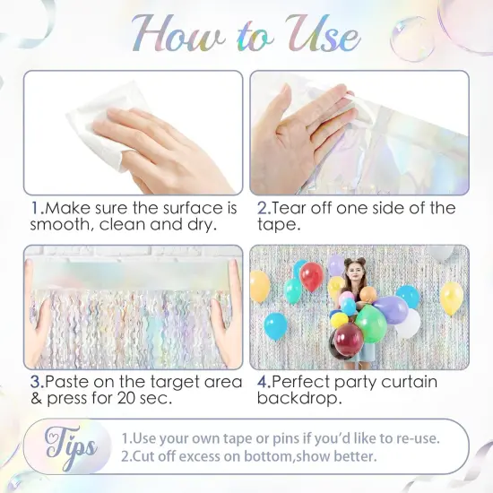 2 Pack Iridescent Wavy Foil Fringe Curtain,3.3x6.6 ft Color Changing Tinsel Backdrop for Birthday, Baby Shower, Wedding, Bachelorette, and Holiday Party D&eacute;cor {2}