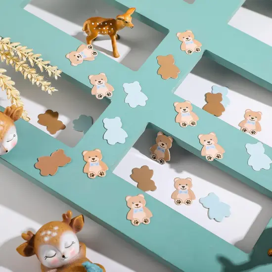 300 Pieces Bear Confetti Baby Shower Paper Confetti for Holiday Festival Party Table Home Decorations, 0.98 Inch(Blue, Brown) {3}