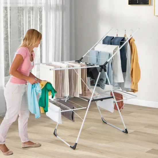 2-Level Freestanding Foldable-Portable Laundry Drying Rack with Height Adjustable Wings {3}