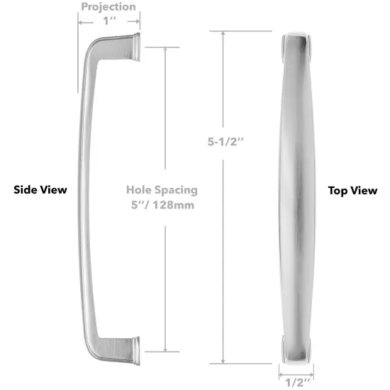 Cauldham Solid Kitchen Cabinet Handles (5" Hole Centers) - Drawer/Door Hardware - Style T765 - Satin Nickel {5}