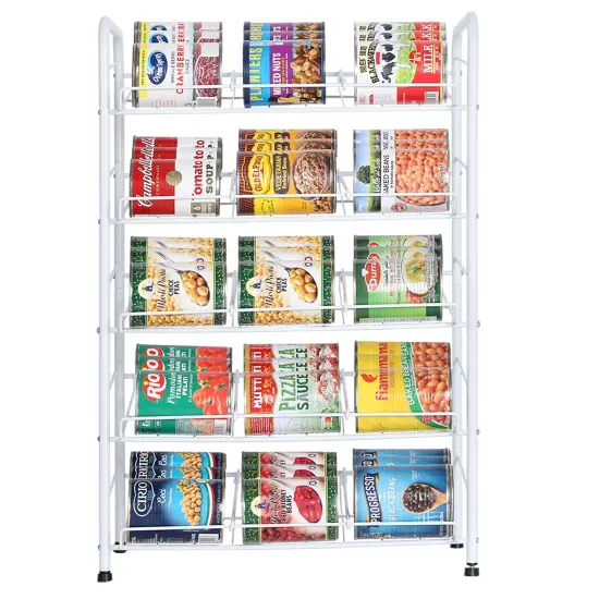 5-Tier Heavy-Duty Can Rack Organizer &ndash; 60-Can Capacity Pantry Storage with 15&deg; Tilt Design, Adjustable Dividers (16.9x12.5x25.6") White {2}