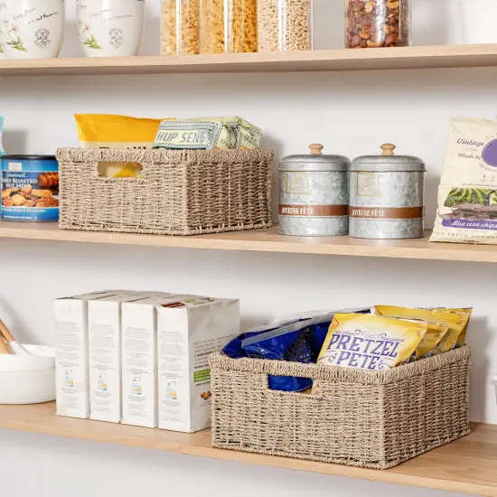 Spring Storage Baskets, Handwoven Seagrass Basket for Organizing, Decorative Wicker Baskets with Built-in Handles {4}