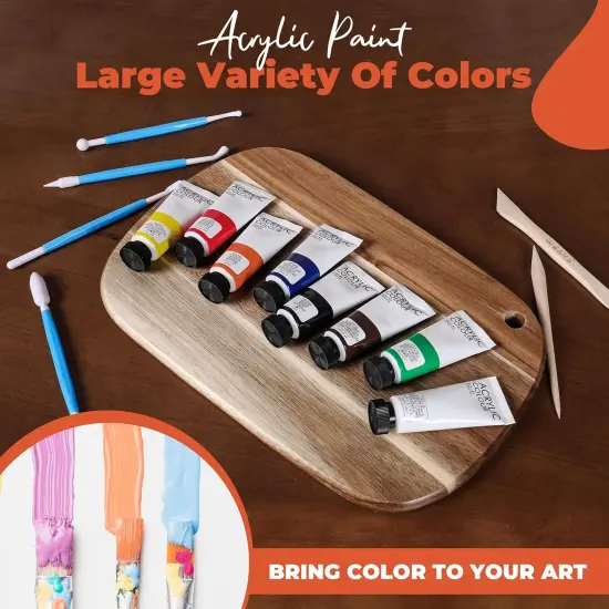 Air Dry Clay Pottery Kit for Adults & Kids - 30 Piece Kit - Acrylic Paint & Sculpting Tools Included - Carving Tools, Sponge & More - A Complete Beginners Pottery Set - 2KGs of Clay Included {3}