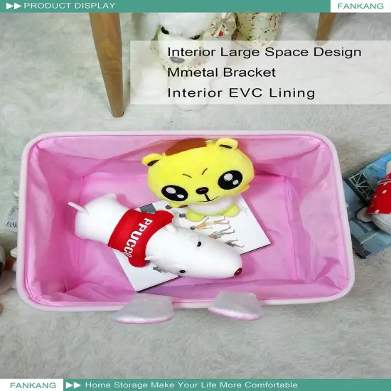 Rectangular Fabric Storage Bin Box Laundry Basket with Dinosaur Prints for Nursery Storage, Storage Hamper, Gift Baskets (Pink Rabbit) {5}