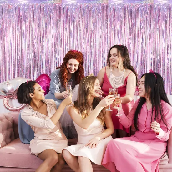 2 Pack 3.2 ft x 8.2 ft Metallic Tinsel Foil Fringe Curtains Party Photo Backdrop Party Streamers for Birthday,Graduation,New Year Eve Decorations Wedding Decor {4}