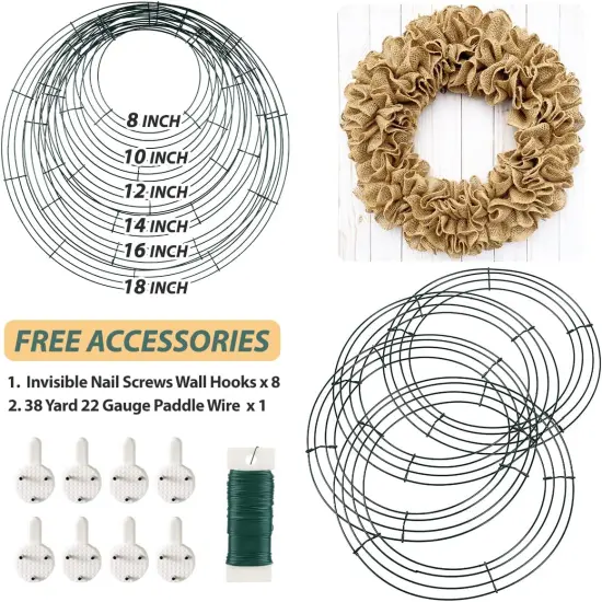 8 Pack Wire Wreath Frame 10 Inch Metal Wreath Form Wreath Ring for Crafts DIY Front Door Wreaths Christmas New Year Wreaths Valentines Wedding Garden Home Party Decoration with 38 Yard Paddle Wire {5}