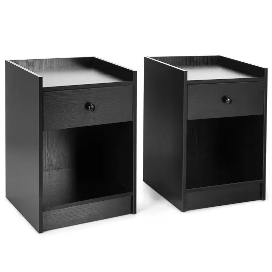 Set of 2 End Side Table Nightstand with Sliding Drawer and One Open Compartment White {8}