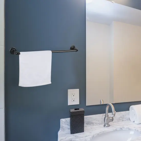 7pcs Black Metal Toilet Paper Holder & Towel Rack Set - Industrial Wall-Mounted Bathroom Hardware, Space-Saving No-Assembly Design with Chamfered Edges {4}