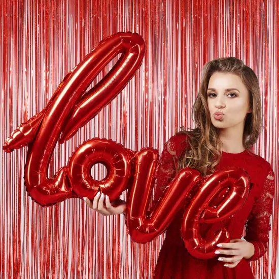 2 Pack Red Tinsel Foil Fringe Curtains Backdrop, Sparkle Tinsel Backdrop Curtains for Birthday Party Decorations {5}