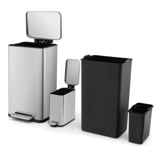 Silver & Rose Gold Stainless Steel Dual Trash Cans with Soft Close {3}