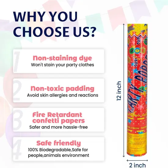 12Pack Confetti Cannon Multicolor Party Confetti Shooters Biodegradable Confetti Poppers 12Inch Party Poppers Cannon Launches 15-20ft for Graduation Birthday Wedding New Years Celebration Decorations {3}