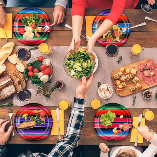 40 Pcs Mexican Paper Plates 7" Disposable Serape Fiesta Party Decoration Mexico Stripes Dessert Plate Colorful Mexico Platter Supply for Cinco De Mayo Pi&ntilde;ata Taco Dinner Tableware {5}