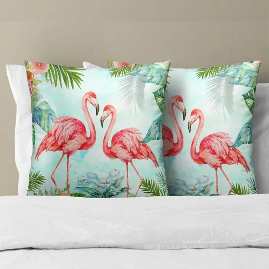 Throw Pillow Covers 18x18 Inch Pink Bird Flowers Home Decorative Pillowcase Tropical Leaves Cushion Cover for Indoor Outdoor Living Room Sofa Bedroom,Set of 2 {2}