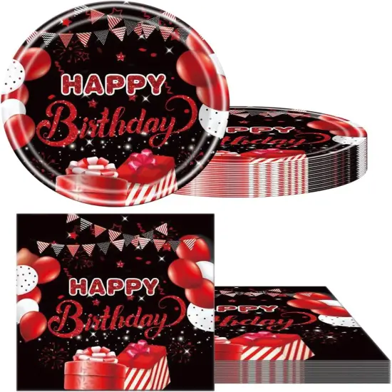 Red and Black Birthday Party Tableware Supplies Set, Red Birthday Party Confetti Sprinkles Happy Birthday Party Decorations 40PCS {4}