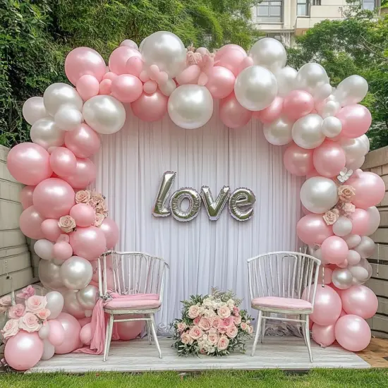 Pearl Pink Balloons Double Stuffed Pastel Light Pink Balloon Arch Kit Thick Latex Different Sizes 18/12/5in Balloon Garland For Valentines Day Baby Shower Wedding Birthday Party Decor {5}