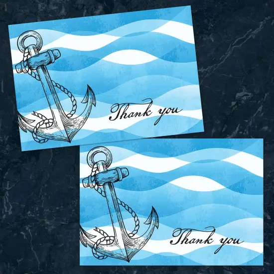 Great Papers! Ocean Nautical Anchor Thank You Note Card and White Envelope, 4.875" x 3.375", 24 count {5}
