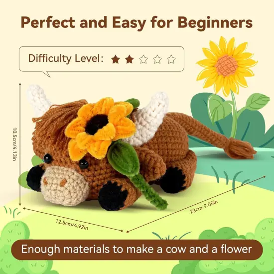 Crochet Kit for Beginners Animal,Crochet Animal Kits,Crocheting Kit for Starters,Learn to Crochet with Step-by-Step Video Tutorials,Beginner Crochet Kits for Adults(Highland Cattle) {5}