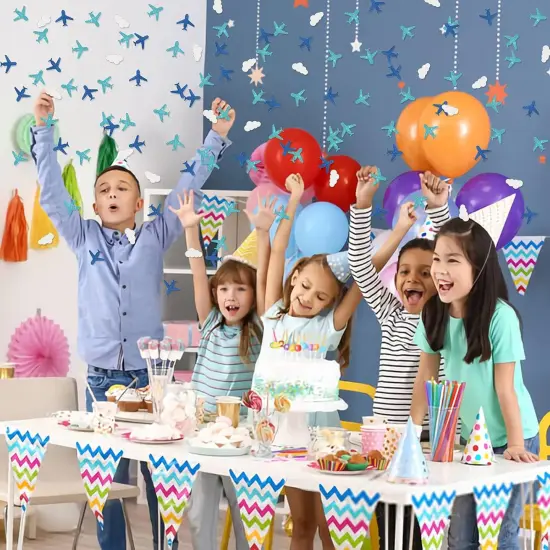 100pcs Glitter Cloud & Airplane Confetti, Plane Table Confetti, Baby Shower Party Decor, Boy Birthday Party Decorations, Clould Paper Scatter - Blue & White {3}