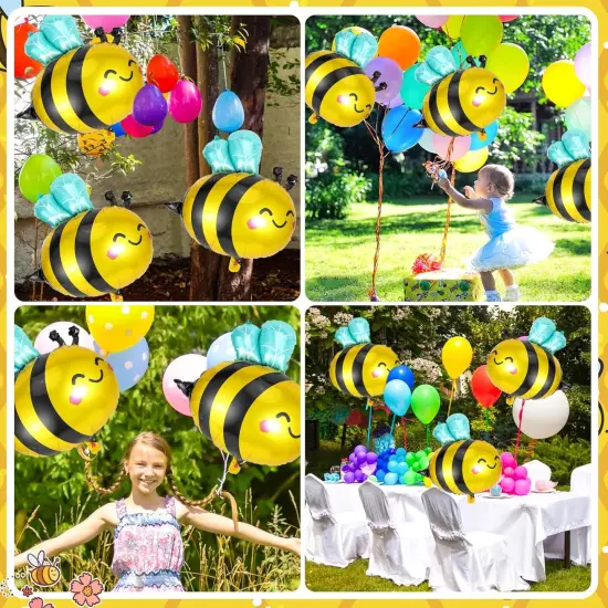 Bee Balloons 10 Pack Smile Face Bee Foil Mylar Balloons for Bee Themed Party Birthday Baby Shower Wedding Party Decorations Supplies {2}