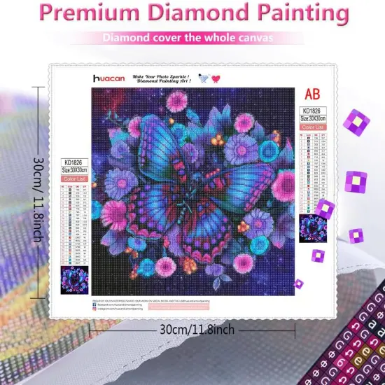 Butterfly AB Diamond Painting Kits, Full Drill Square Diamond Art Kit for Adults Butterfly Painting with Gem Wall Decor 11.8x11.8in/30x30cm lithographic Works of Art {2}