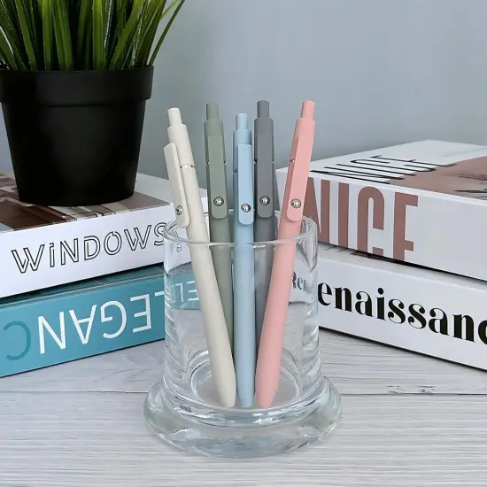 Smooth Retractable Black Ink Gel Pens, 0.5mm Fine Point, for Home Office Work (Set of 5), Morandi {4}