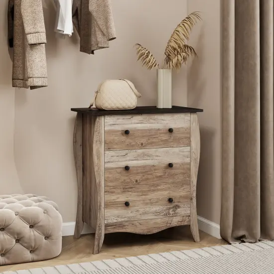 Brown Wooden Dresser with 3 Folding Fabric Drawers Perfect Fit to Any Small Space {5}
