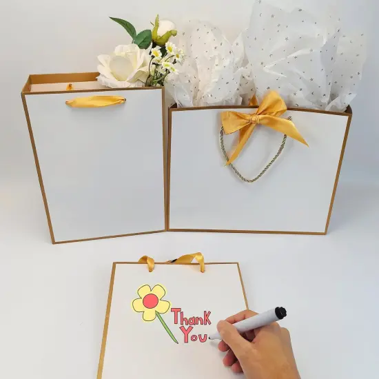 Gift Bags with Handles, 12 Pack 11.3 x 8.6 x 3.9 Gift Bags Medium size, White Gold Thank You Bags {4}