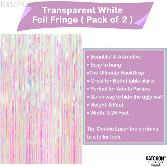 XtraLarge Foil Iridescent Backdrop Curtain - 3.2x8 Feet, Pack of 2 | Pink Tinsel Fringe Curtain, Ramadan Decorations for Home | Iridescent Streamer Backdrop | Unicorn Birthday Decorations {4}