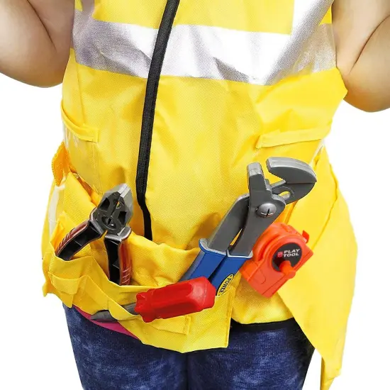 Kids Role Play Costume Set - 10-Piece Construction Worker Costume for Kids, Builder Dress Up Kit with Hard Hat, Tool Belt, Vest, and Other Accessories for Halloween Dress Up & Play, For Ages 3-14 Multicolor {5}