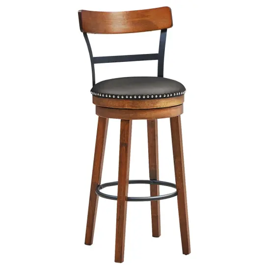 Brown 360 Degree Swivel Bar Stools with PVC Leather Padded Seat and Curved Backrest {2}
