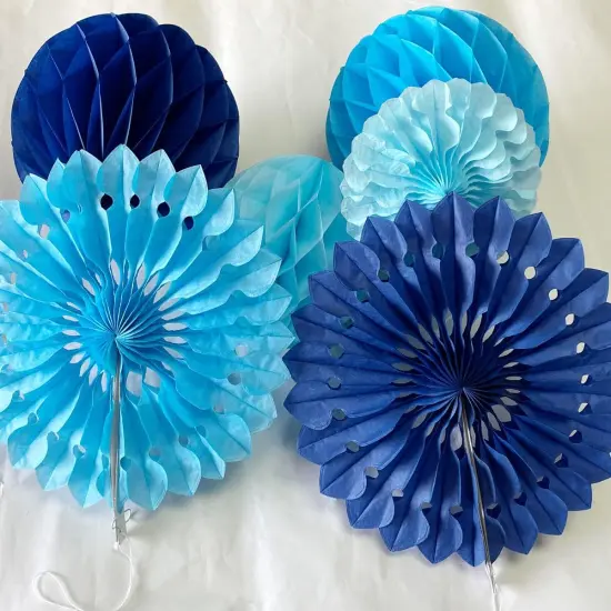 12pcs 6&rsquo;&rsquo; 8&rsquo;&rsquo; Honeycomb Balls Tissue Paper Fans Party Honeycomb Ball Fans Wall Decorations Tissue Pom Poms Flower Balls Hanging Paper Fans for Party Baby Shower Birthday Wedding Nursery(Blue kit) {3}