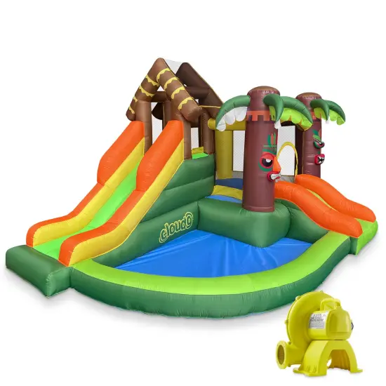 Cloud 9 Inflatable Jungle Bounce House with Blower, Bouncer for Kids with Two Slides, Jumping Area, and Ball Pit {1}