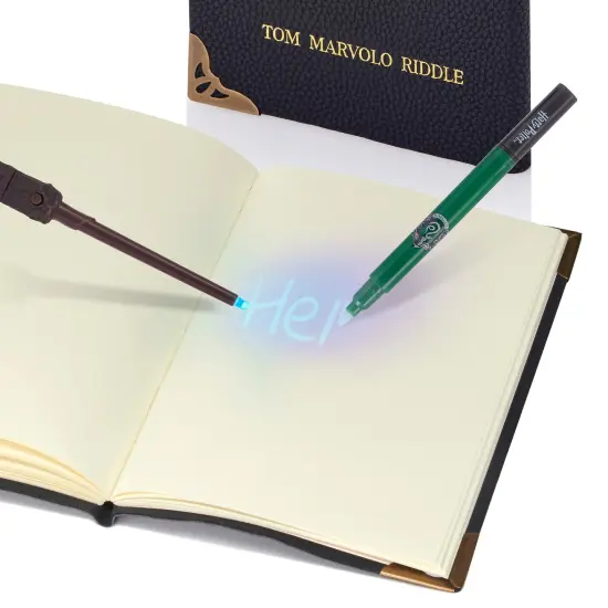 Wizarding World: Tom Riddle's Diary - Secret Replica Notebook, Slytherin House Invisible Ink Pen, Magic UV Reveal Mini Wand, Harry Potter Collectible {5}