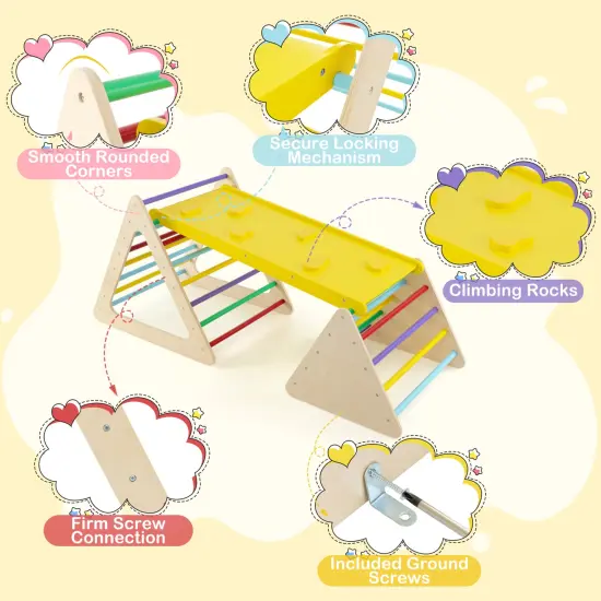 Beech and Birch Wood Kids Climbing Triangle Set Montessori with Ramp and Balance Board {6}