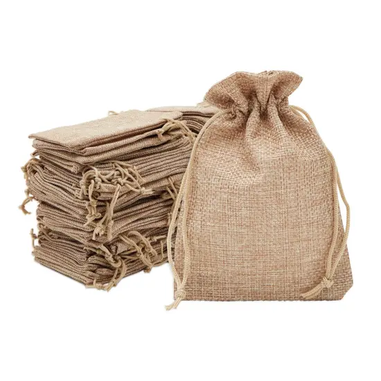 100 Pack Burlap Drawstring Pouch for Jewelry, Party Favors, Arts and Crafts, Natural Brown, 3.7 x 5.5 in {1}