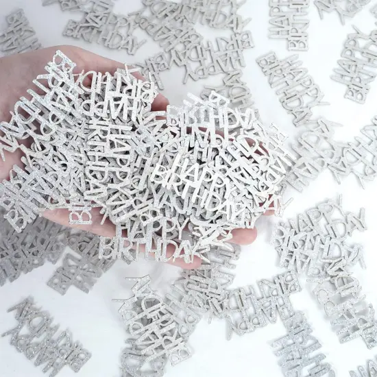 Glitter Silver Happy Birthday Confetti, Birthday Party Table Decorations, Happy Birthday Paper Confetti, Sprinkling Table Scatter for Women Men Boys Girls Birthday Party {1}