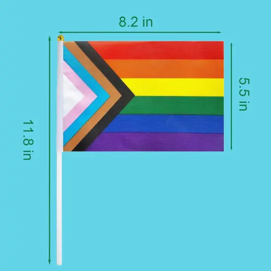 Progress Rainbow Pride Flags, 50 Pack Small Mini Hand Held Stick Flags, Ideal for LGBT Parades, Pride Month, Office & Home Decor, Multicolor, 11.8 inches x 8.2 inches {2}